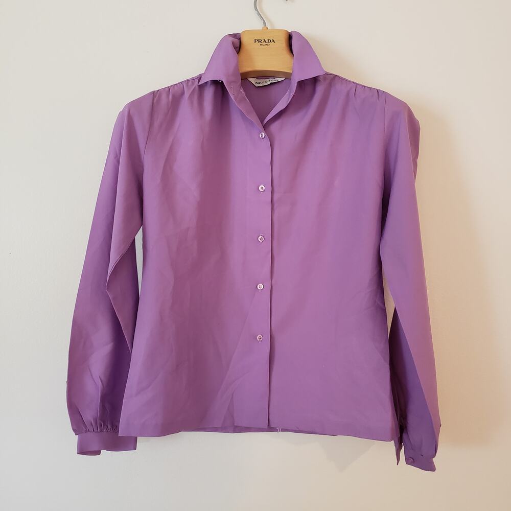 Vintage Purple Buttondown Blouse Union Tag Lightweight Size Large